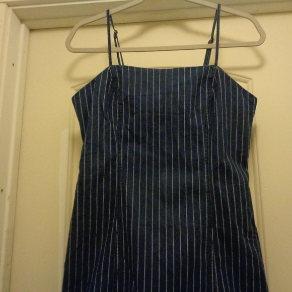CUTE FOREVER 21 DARK JEAN STRIPES SEXY SUNDRESS LG - Picture 2 of 6